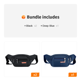 Casual Multi-functional Waist Bag; Adjustable Durable Large Capacity Messenger Bag For Outdoor Sports Running Walking (Color: Black*2+Deep Blue)